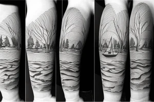 Lake Tahoe leading into a sandy beach forearm tattoo tattoo idea