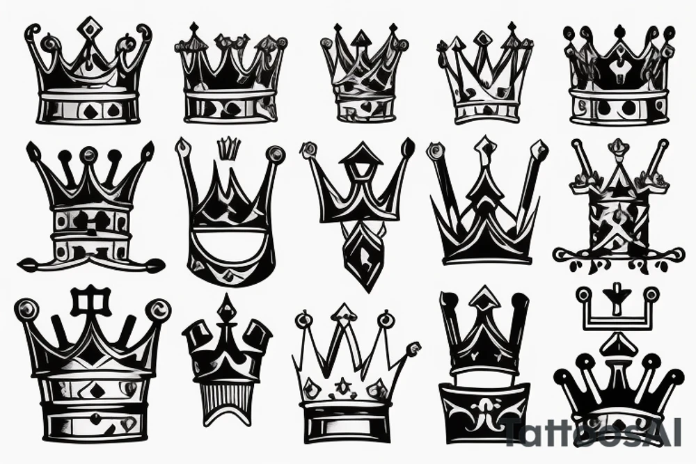 Two swords crossed with handles on the floor and a crown over the tops of them tattoo idea