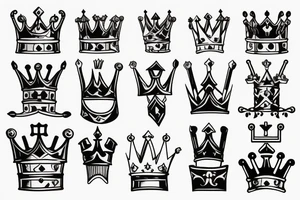 Two swords crossed with handles on the floor and a crown over the tops of them tattoo idea