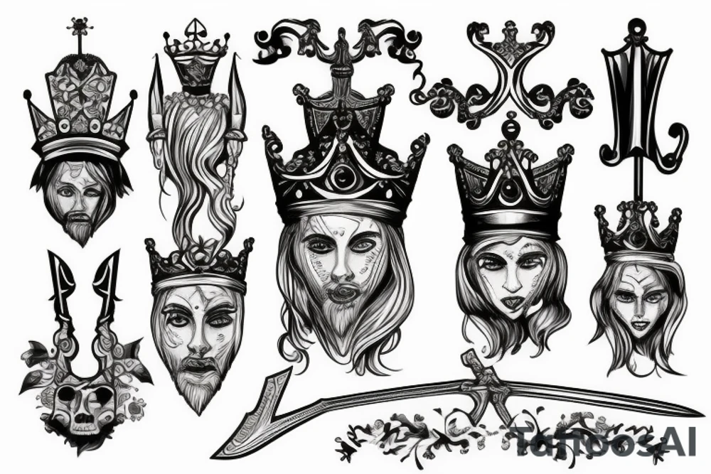 sword with a crown on top tattoo idea