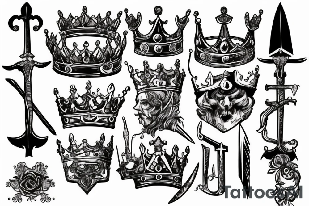 sword with a crown on top tattoo idea