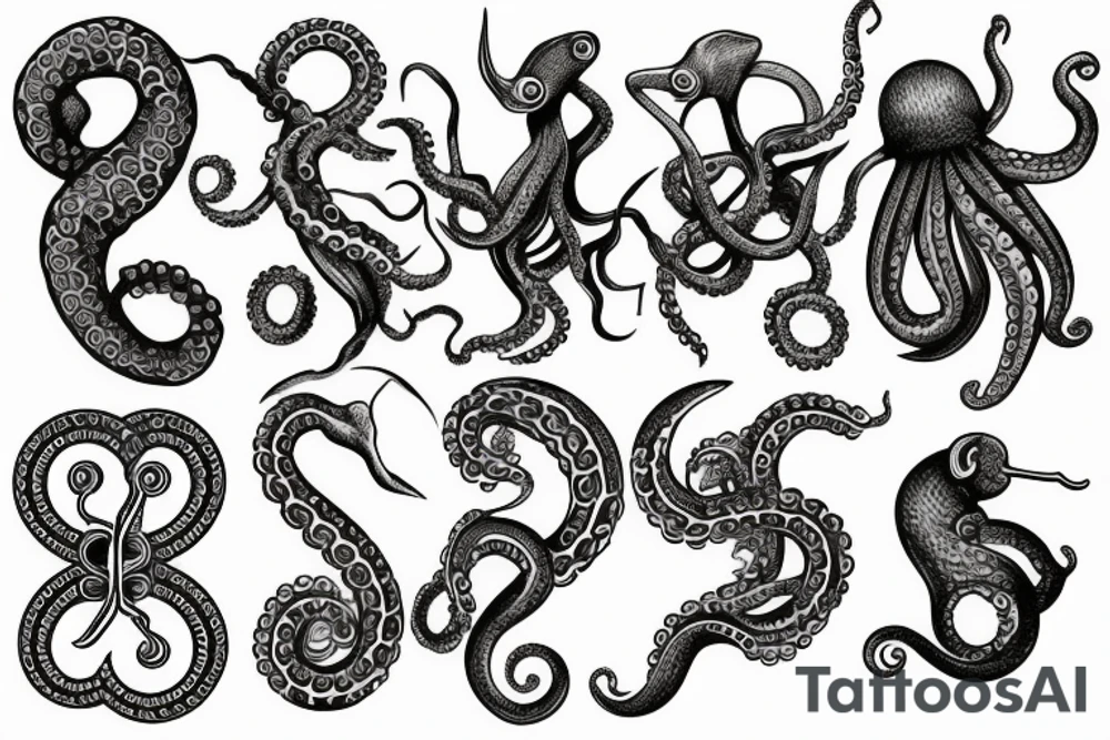 anchor in the middle, octopus on the left, seahorse on the right tattoo idea