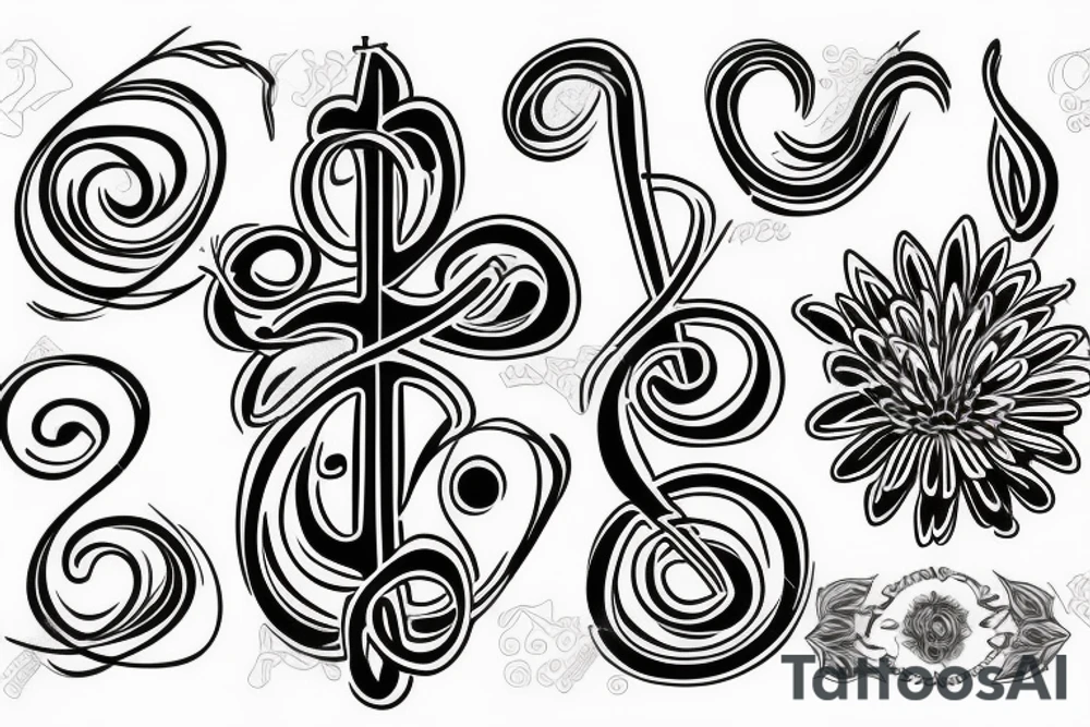 cross, treble clef, chrysanthemum tattoo idea