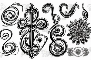 cross, treble clef, chrysanthemum tattoo idea