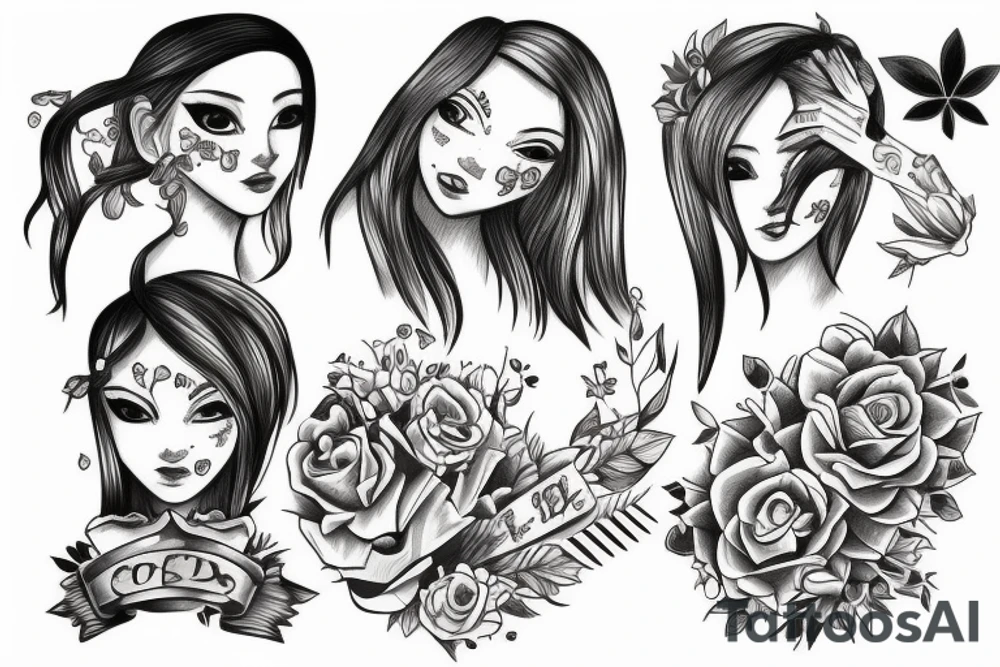 Two girls and a boy linked tattoo idea