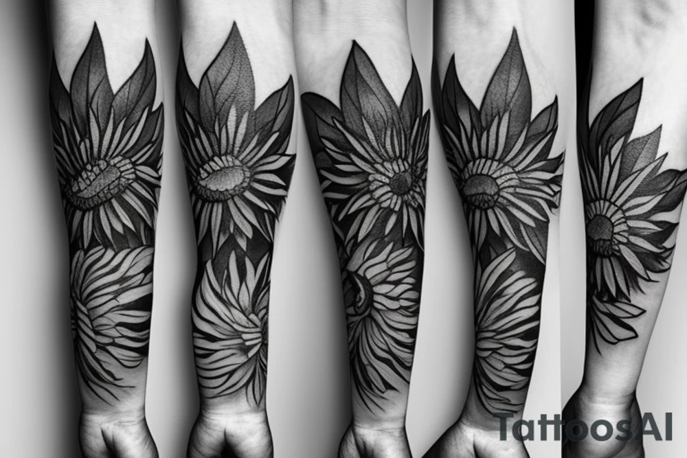 Direction + Sunflower + Mountain tattoo idea