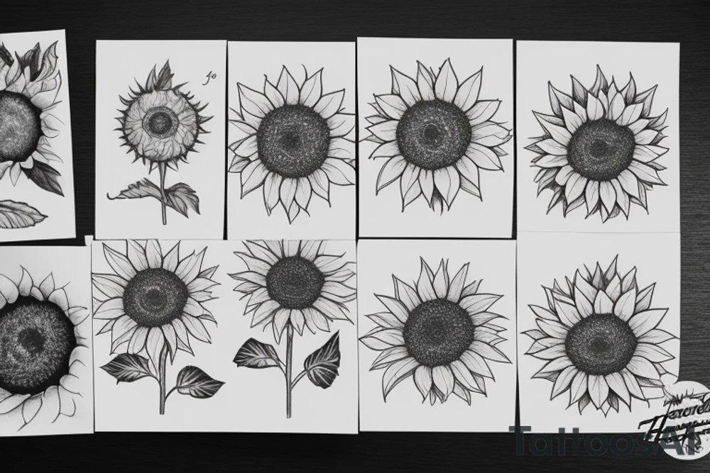 Direction + Sunflower + Mountain tattoo idea