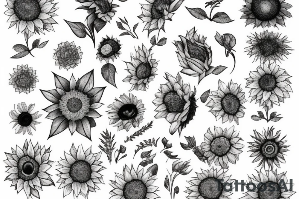 direction with mountain and sunflower tattoo idea