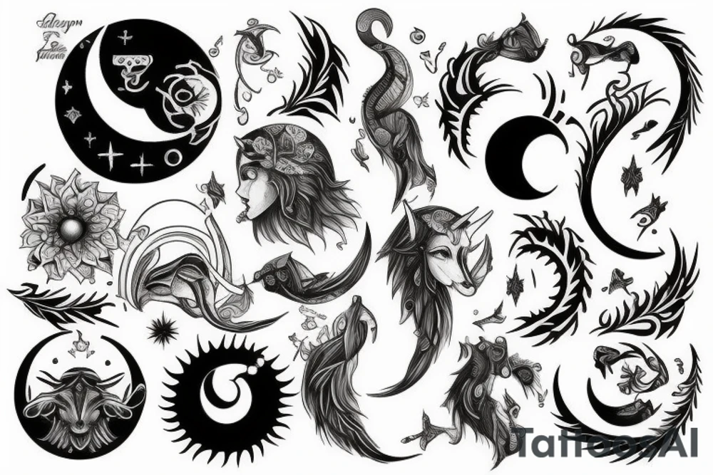 Capricorn sun and moon tattoo idea