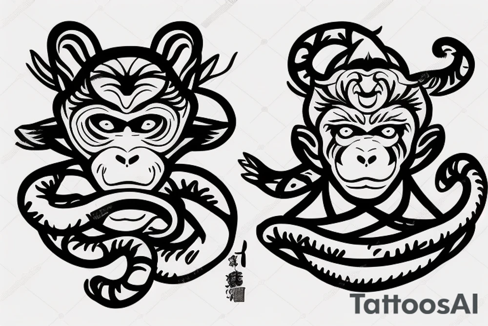 wukong monkey with snake around neck tattoo idea