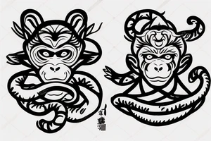 wukong monkey with snake around neck tattoo idea