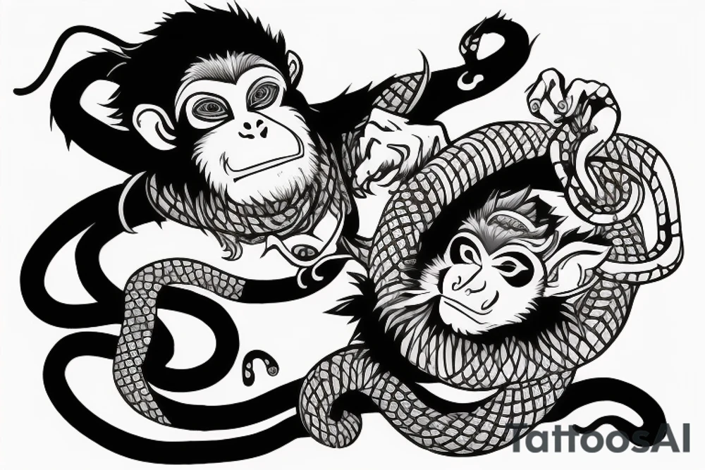 wukong monkey with snake around neck tattoo idea