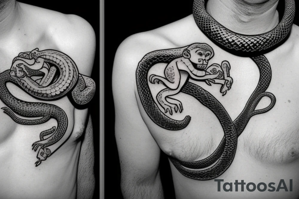 monkey with snake around neck tattoo idea