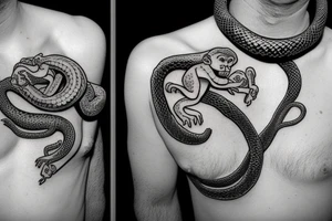 monkey with snake around neck tattoo idea