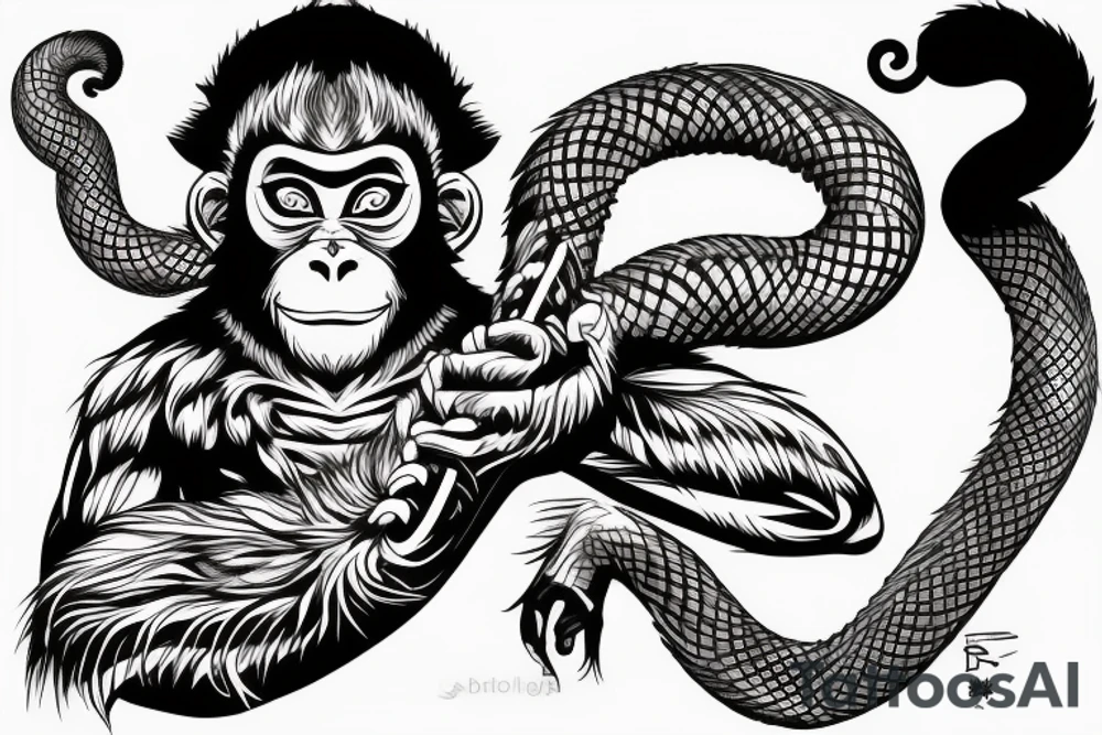 monkey wukong with snake tattoo idea
