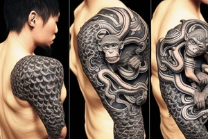 monkey wukong with snake friend around neck tattoo idea