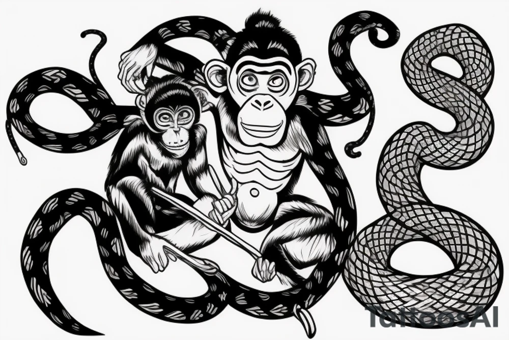 monkey wukong with snake friend around neck tattoo idea