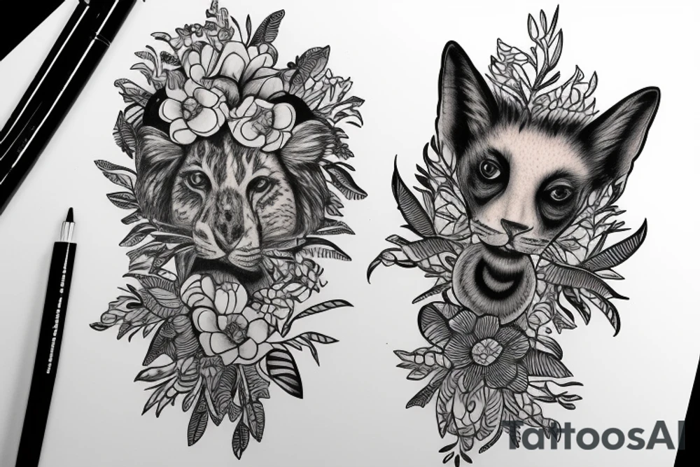 Name Flavie et Léanne in wildlife annimal tattoo idea