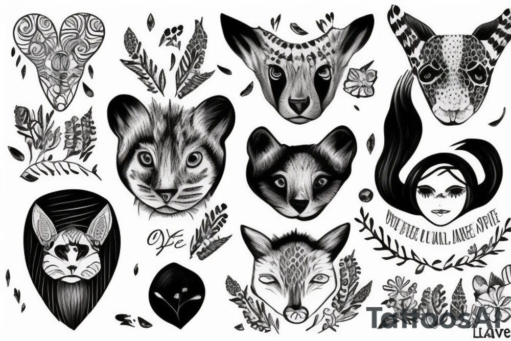 Name Flavie et Léanne in wildlife annimal tattoo idea