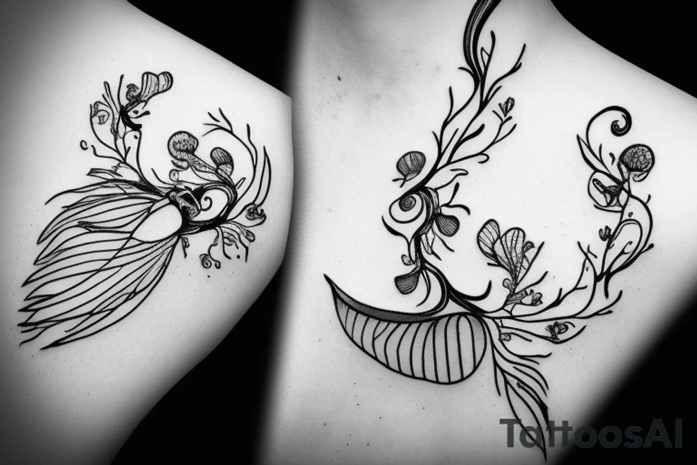 tech lines with nature tattoo idea