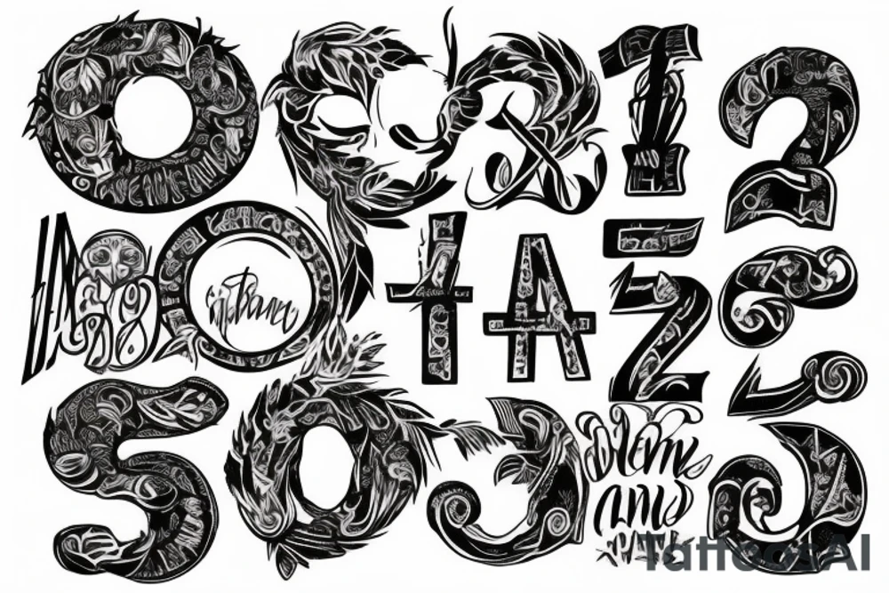 Roman number 13 in 13 different lettering styles tattoo idea