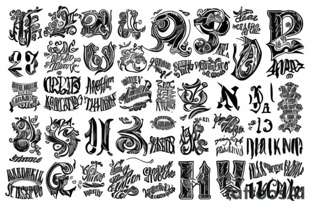 Roman number 13 in 13 different lettering styles tattoo idea
