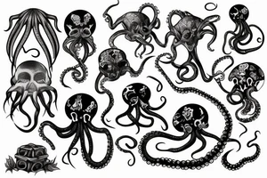 Octopus with skeleton and treasure chest tattoo idea