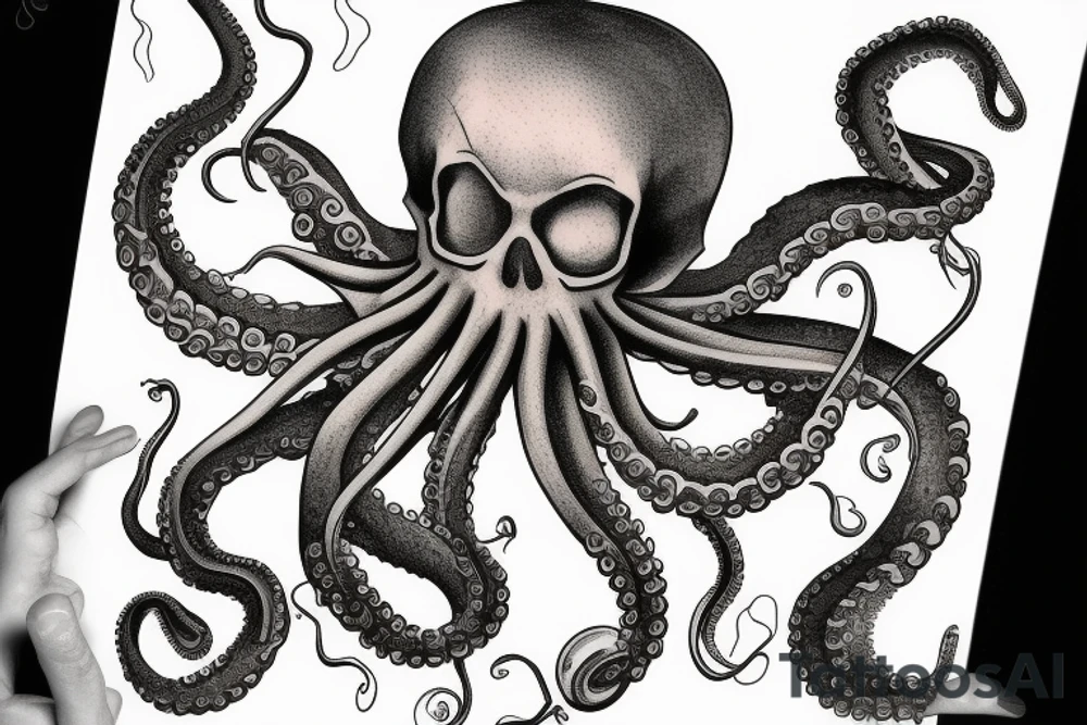 Octopus with skeleton and treasure chest tattoo idea