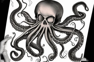 Octopus with skeleton and treasure chest tattoo idea