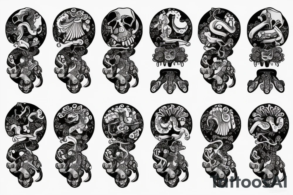 Octopus with skeleton and treasure chest tattoo idea
