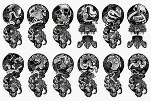 Octopus with skeleton and treasure chest tattoo idea