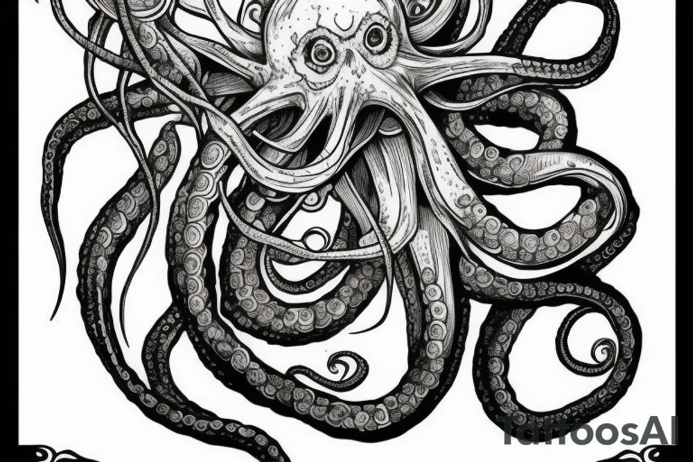 Octopus with skeleton and treasure chest tattoo idea
