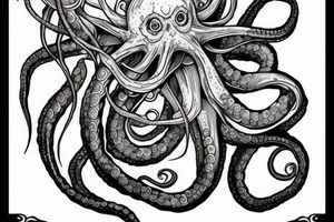 Octopus with skeleton and treasure chest tattoo idea