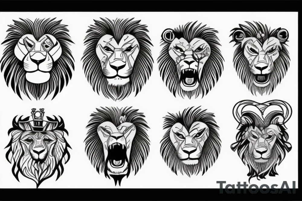 Angry lion with fire head tattoo idea