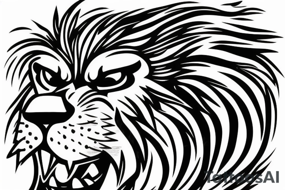 Angry lion with fire head tattoo idea