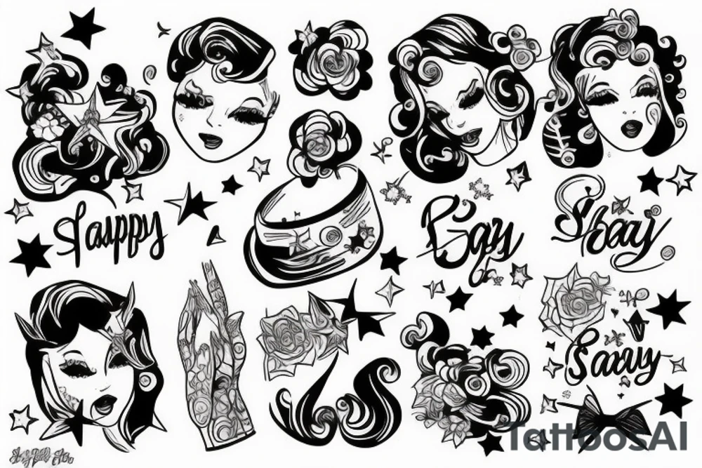 stars happy fun real cool sexy luck girl tattoo idea