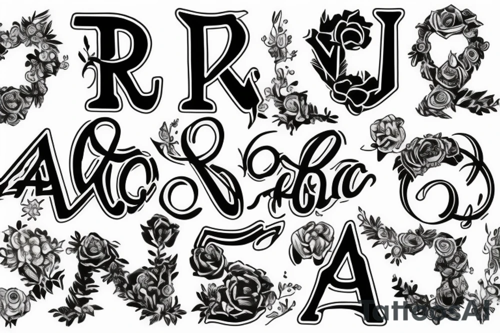 The letters APW and RJC mixed together tattoo idea