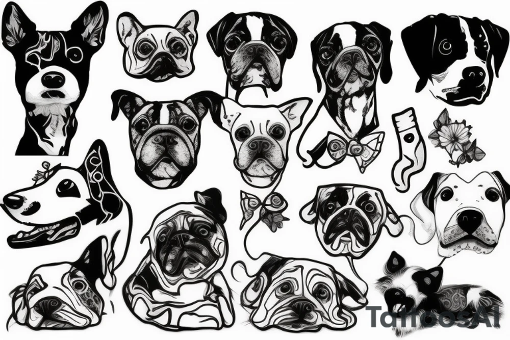 Black and white dog tattoo idea