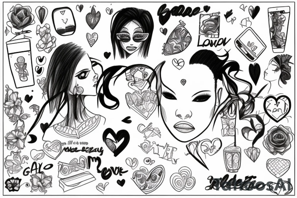 not filled rectangle and inside of it a drawing that describes a badie girl that love life tattoo idea