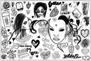 not filled rectangle and inside of it a drawing that describes a badie girl that love life tattoo idea