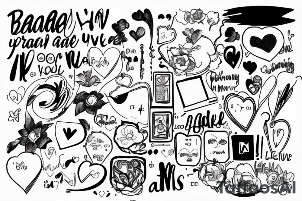 not filled rectangle and inside of it a drawing that describes a badie girl that love life tattoo idea