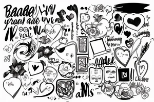 not filled rectangle and inside of it a drawing that describes a badie girl that love life tattoo idea
