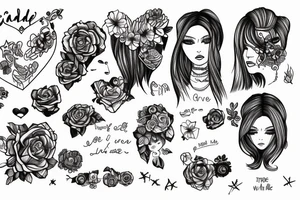 not filled wide rectangle and inside of it a drawing that describes a badie girl that love life tattoo idea