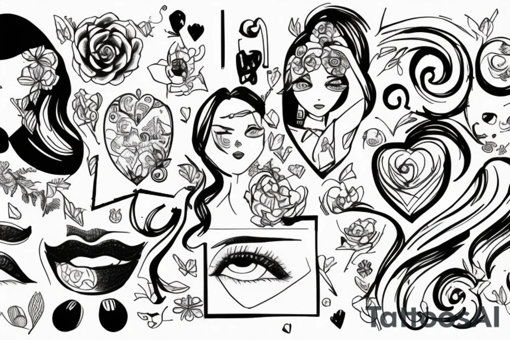 not filled wide rectangle and inside of it a drawing that describes a badie girl that love life tattoo idea