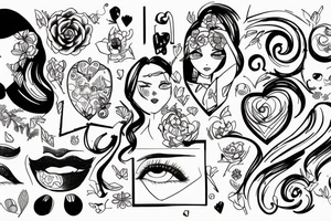 not filled wide rectangle and inside of it a drawing that describes a badie girl that love life tattoo idea