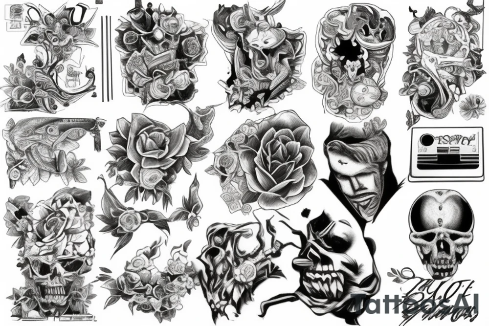 not filled wide rectangle more the size of a girl tricep and bicep and inside of it some drawings tattoo idea