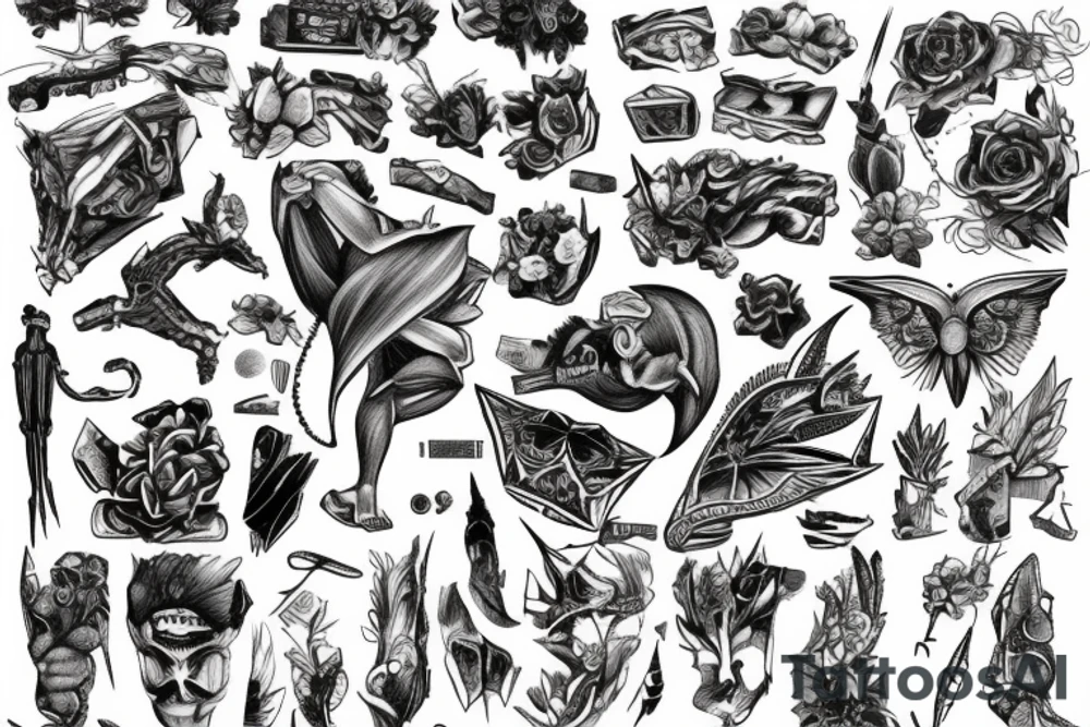 not filled wide rectangle more the size of a girl tricep and bicep and inside of it some drawings tattoo idea