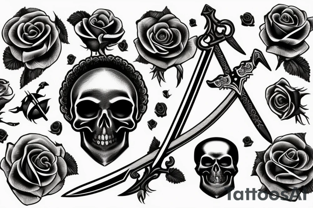 sword, skull, rose tattoo idea