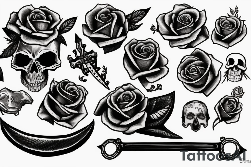 sword, skull, rose tattoo idea