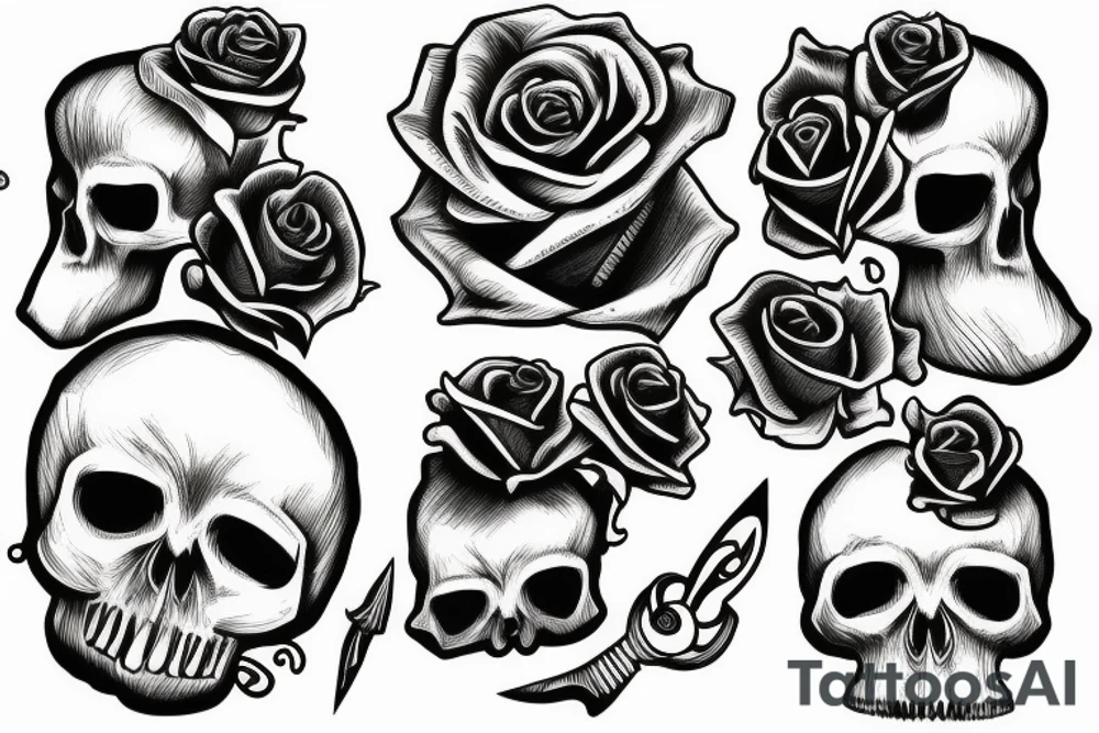 knife, skull, rose tattoo idea